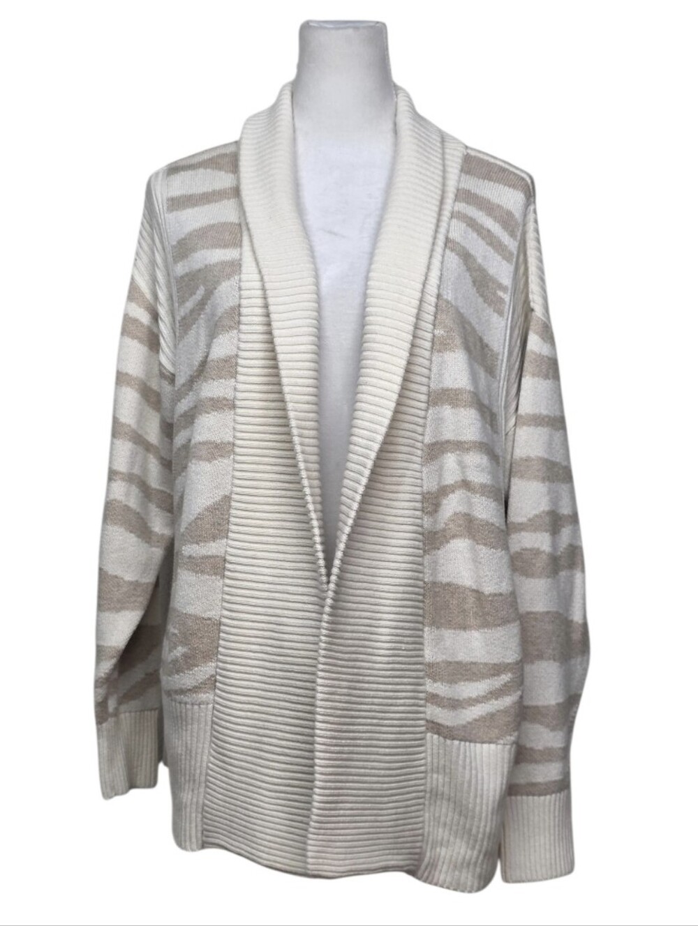 Varley Open Front Cardigan Cream & Tan Zebra-Stripe Size Small